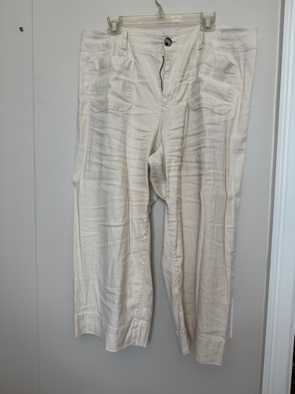 Anthropologie Maeve The Colette Light Cream Pants with Yellow Stitching